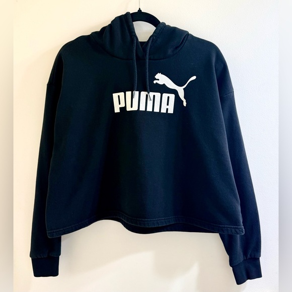 PUMA Women's Black Cropped Hooded Sweatshirt with Logo Size M - Picture 4 of 8